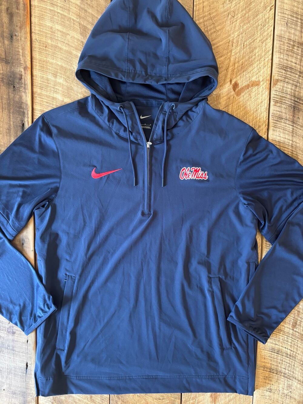 NIKE Men’s Navy Hooded Half-Zip Warm-Up Jacket Ole Miss | Rebels  — Size M